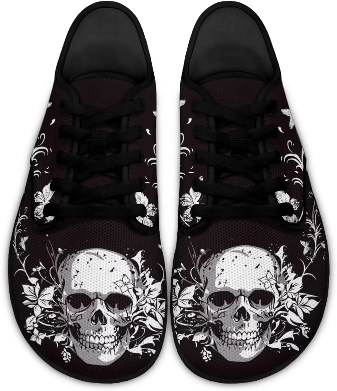 Skull Print Walking Shoes Running Sneakers Fashion Work Flats Lace-Up Driving Loafers for Women