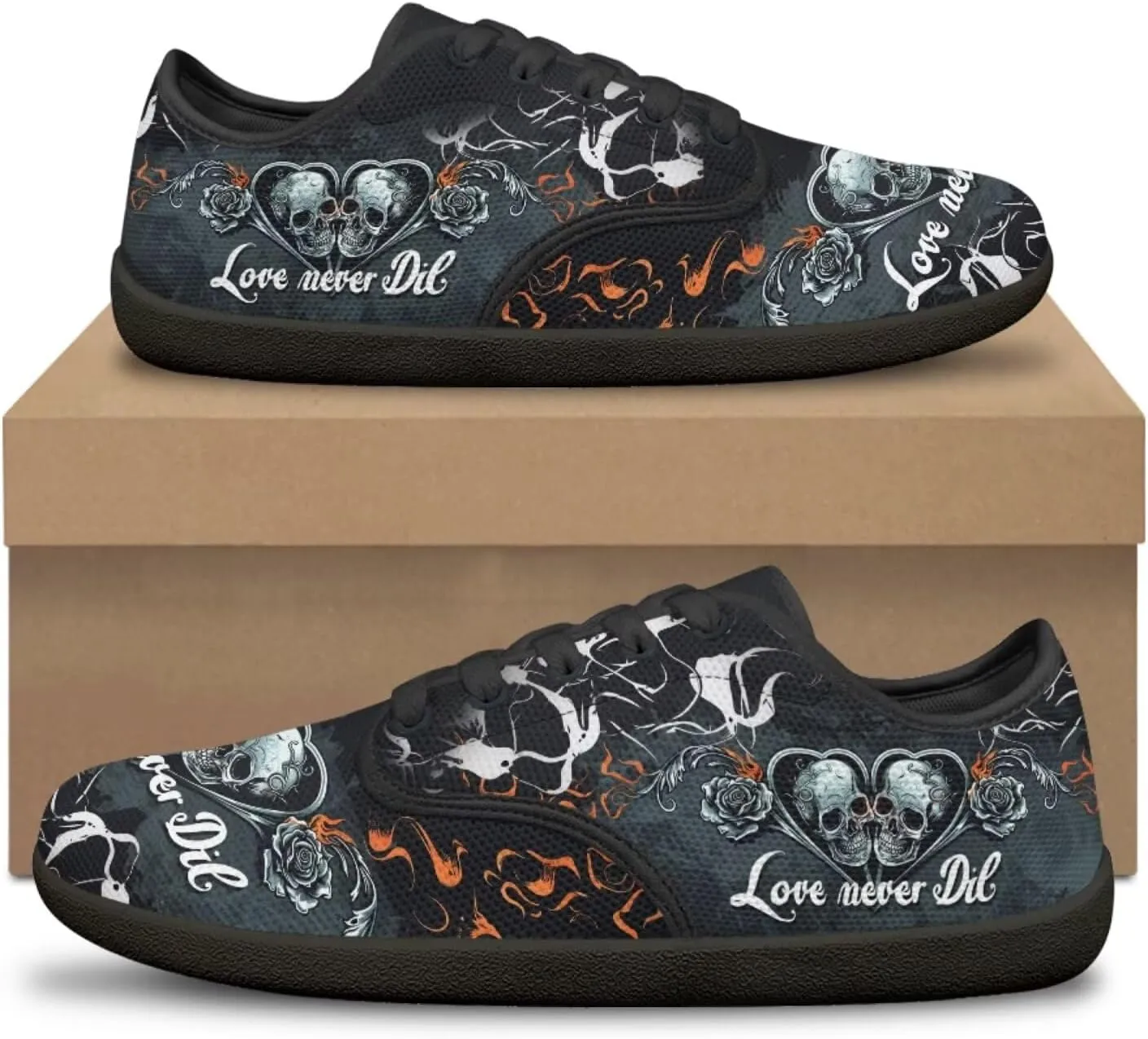 Skull Print Walking Shoes Running Sneakers Fashion Work Flats Lace-Up Driving Loafers for Women