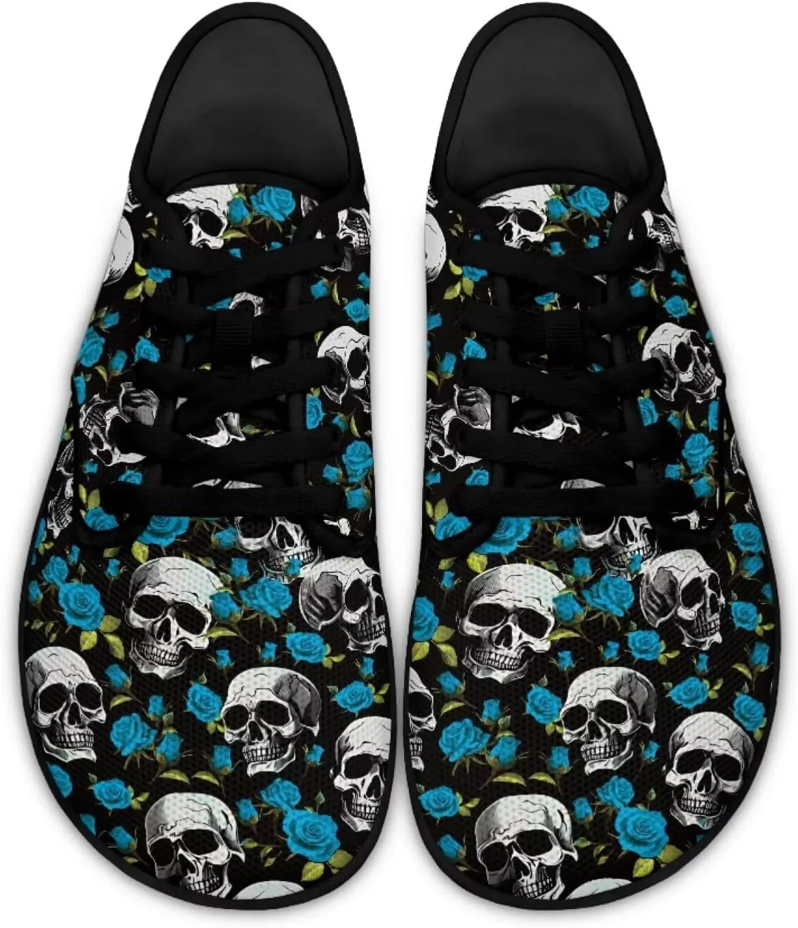 Skull Print Walking Shoes Running Sneakers Fashion Work Flats Lace-Up Driving Loafers for Women