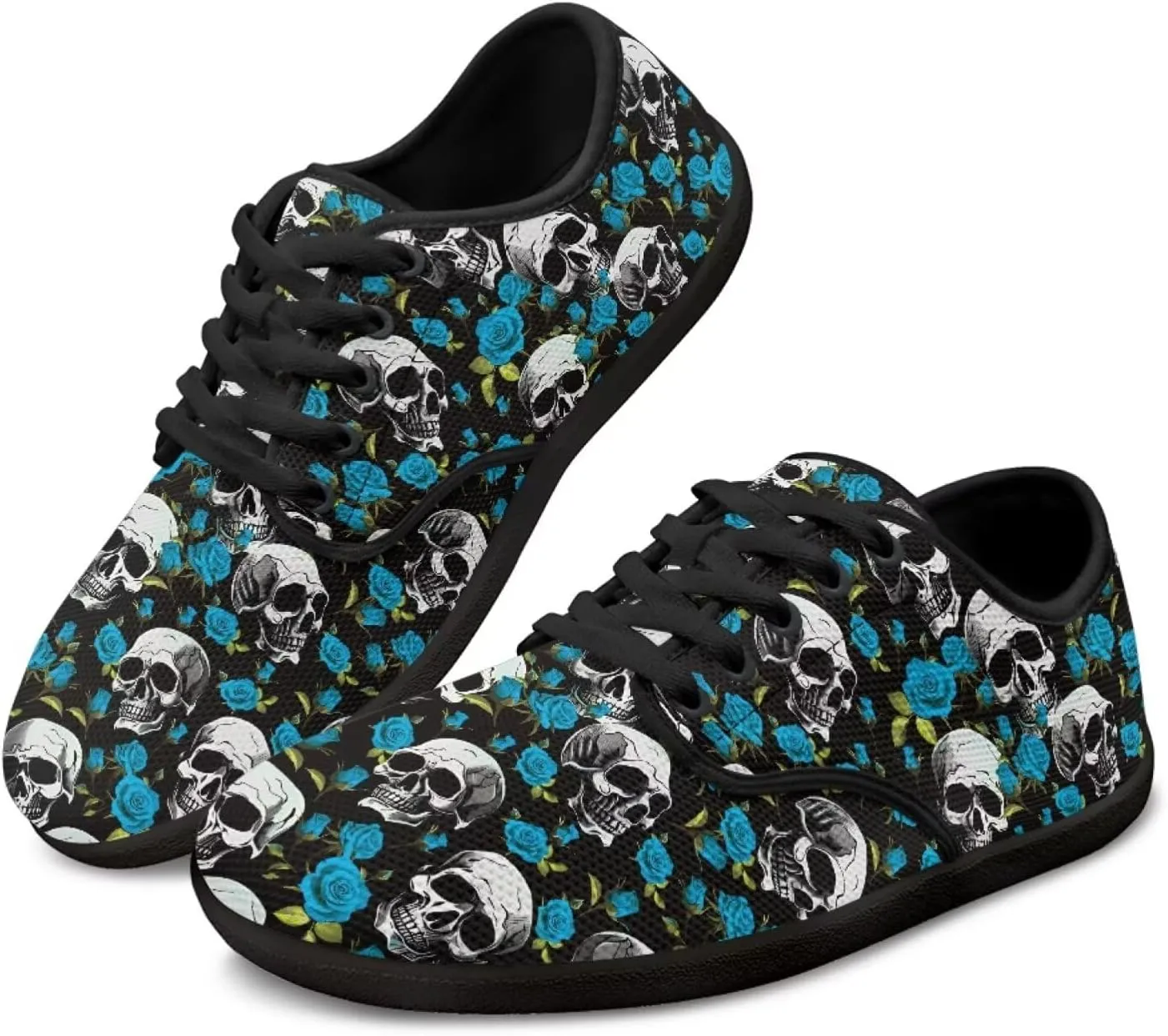 Skull Print Walking Shoes Running Sneakers Fashion Work Flats Lace-Up Driving Loafers for Women