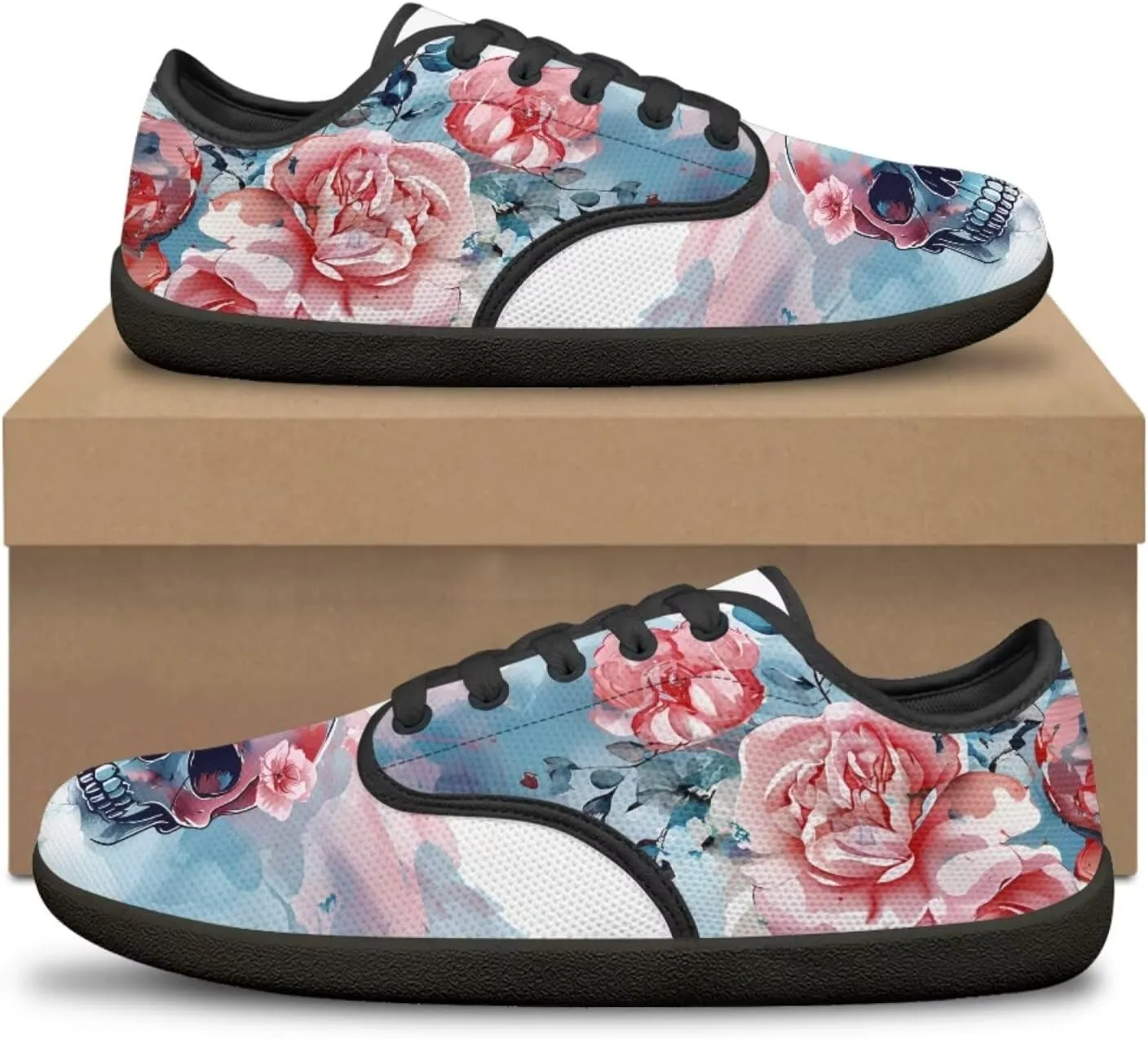 Skull Print Walking Shoes Running Sneakers Fashion Work Flats Lace-Up Driving Loafers for Women