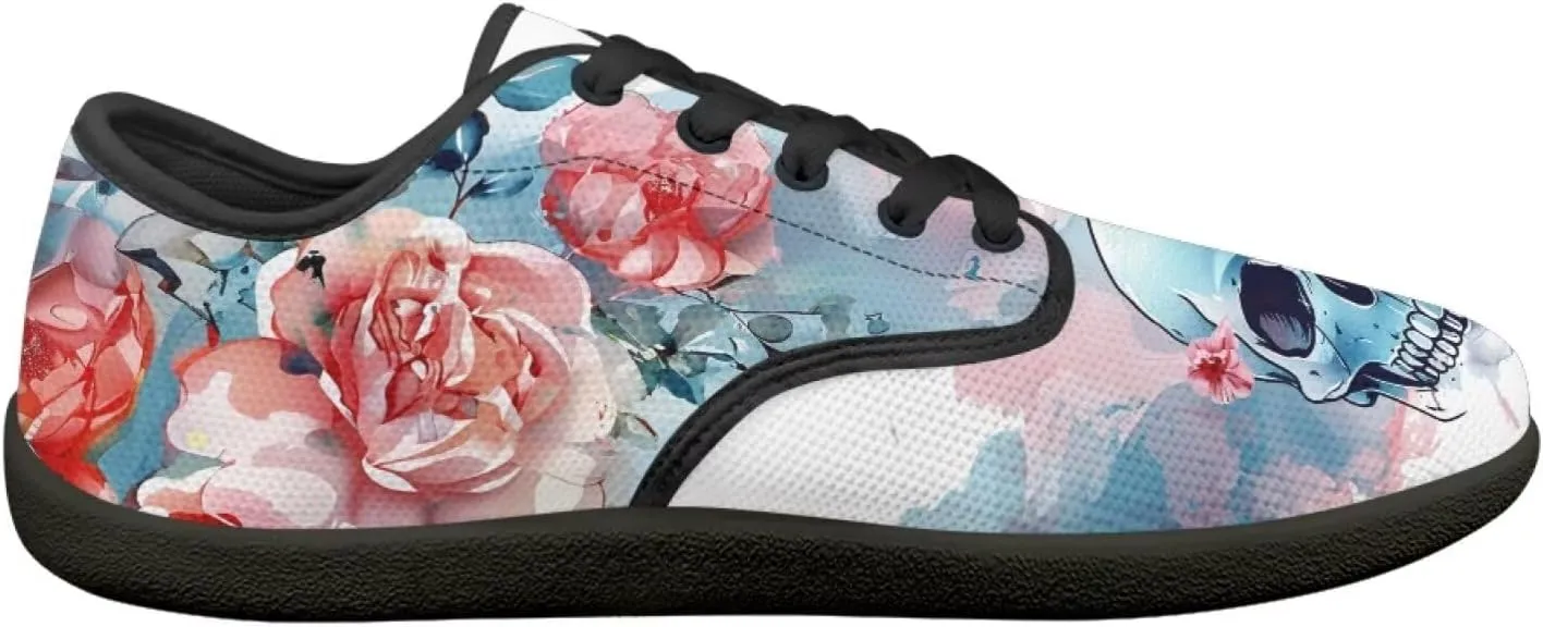 Skull Print Walking Shoes Running Sneakers Fashion Work Flats Lace-Up Driving Loafers for Women