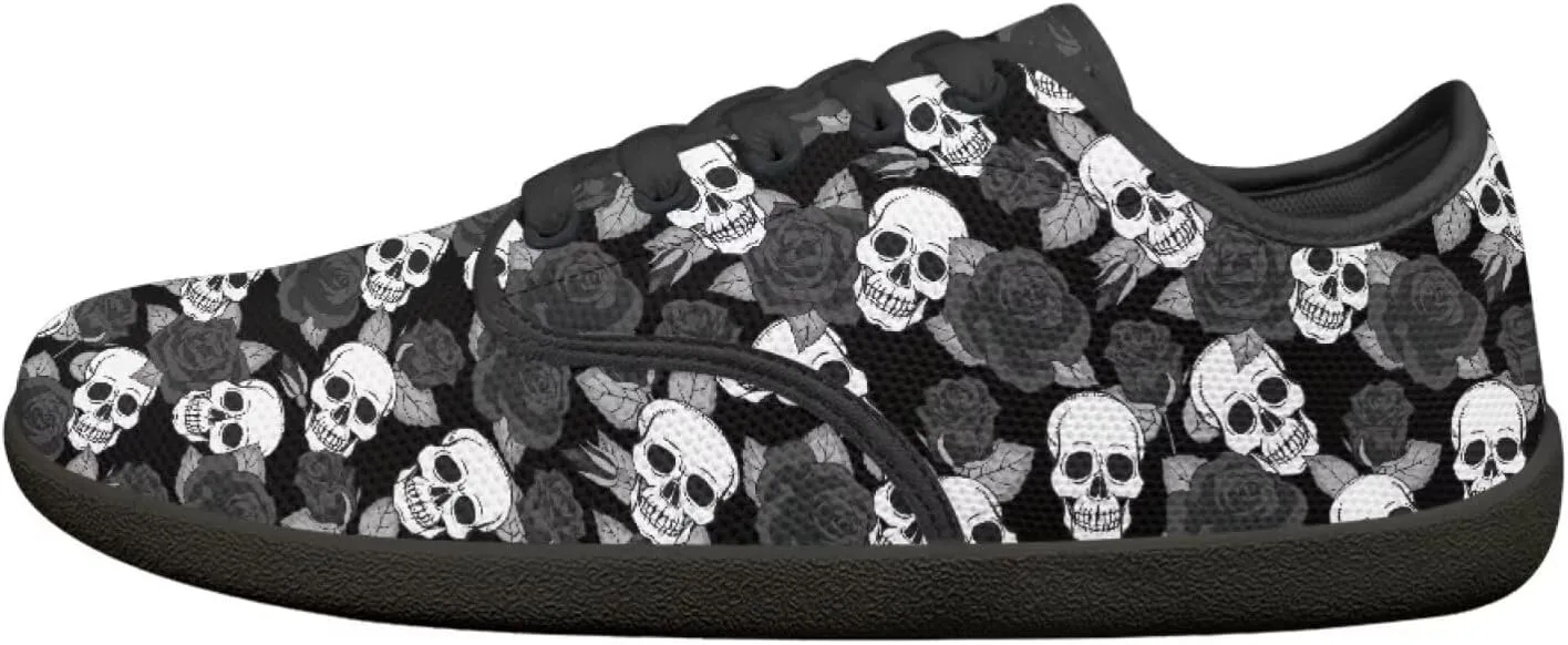 Skull Print Walking Shoes Running Sneakers Fashion Work Flats Lace-Up Driving Loafers for Women