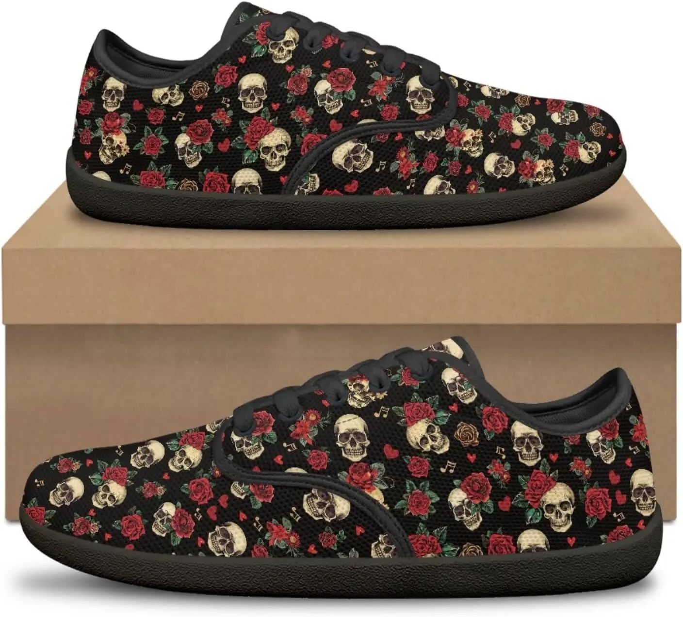 Skull Print Walking Shoes Running Sneakers Fashion Work Flats Lace-Up Driving Loafers for Women