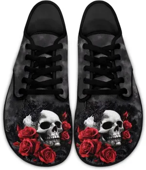 Skull Print Walking Shoes Running Sneakers Fashion Work Flats Lace-Up Driving Loafers for Women