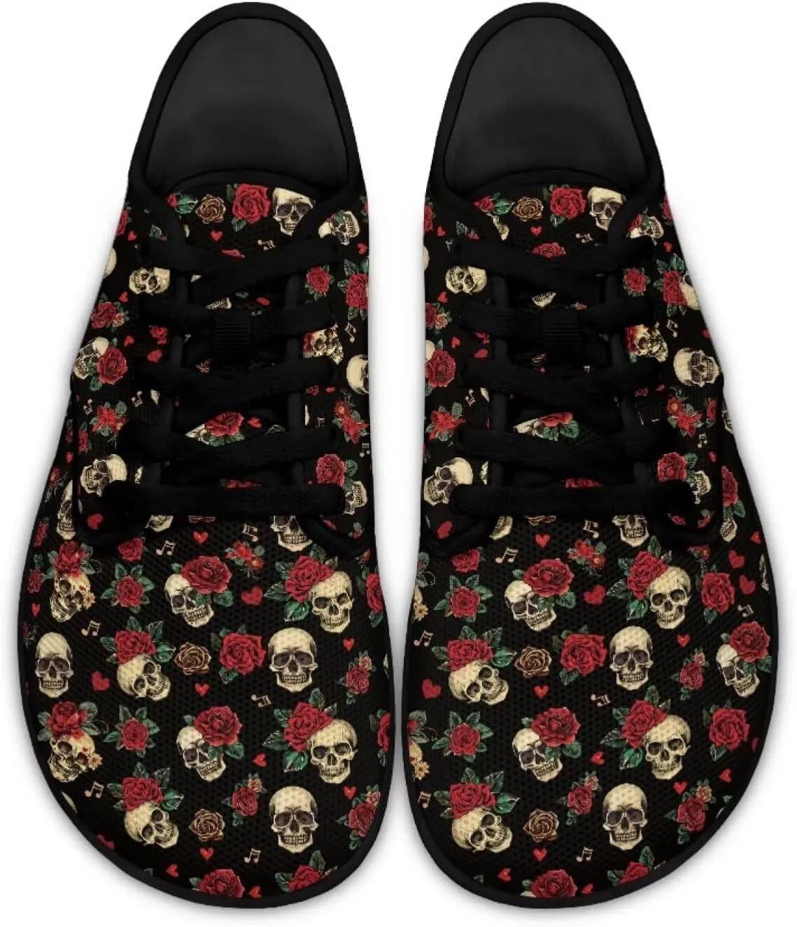Skull Print Walking Shoes Running Sneakers Fashion Work Flats Lace-Up Driving Loafers for Women