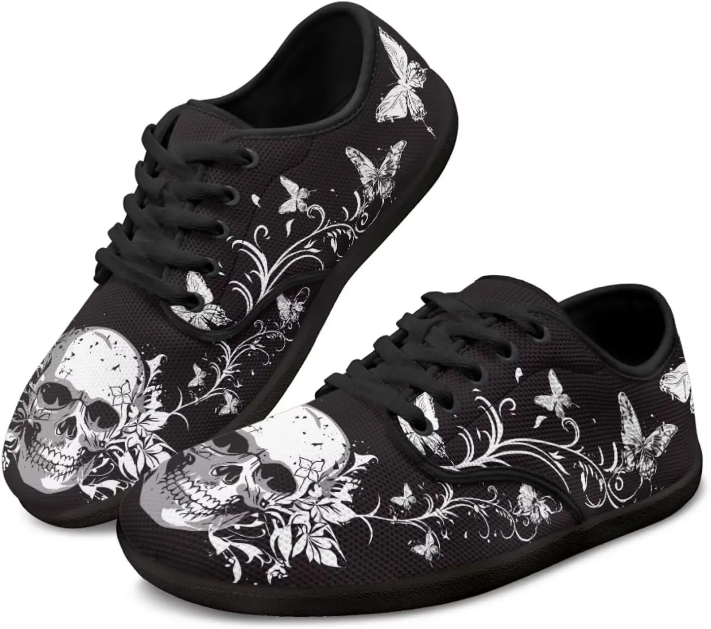 Skull Print Walking Shoes Running Sneakers Fashion Work Flats Lace-Up Driving Loafers for Women