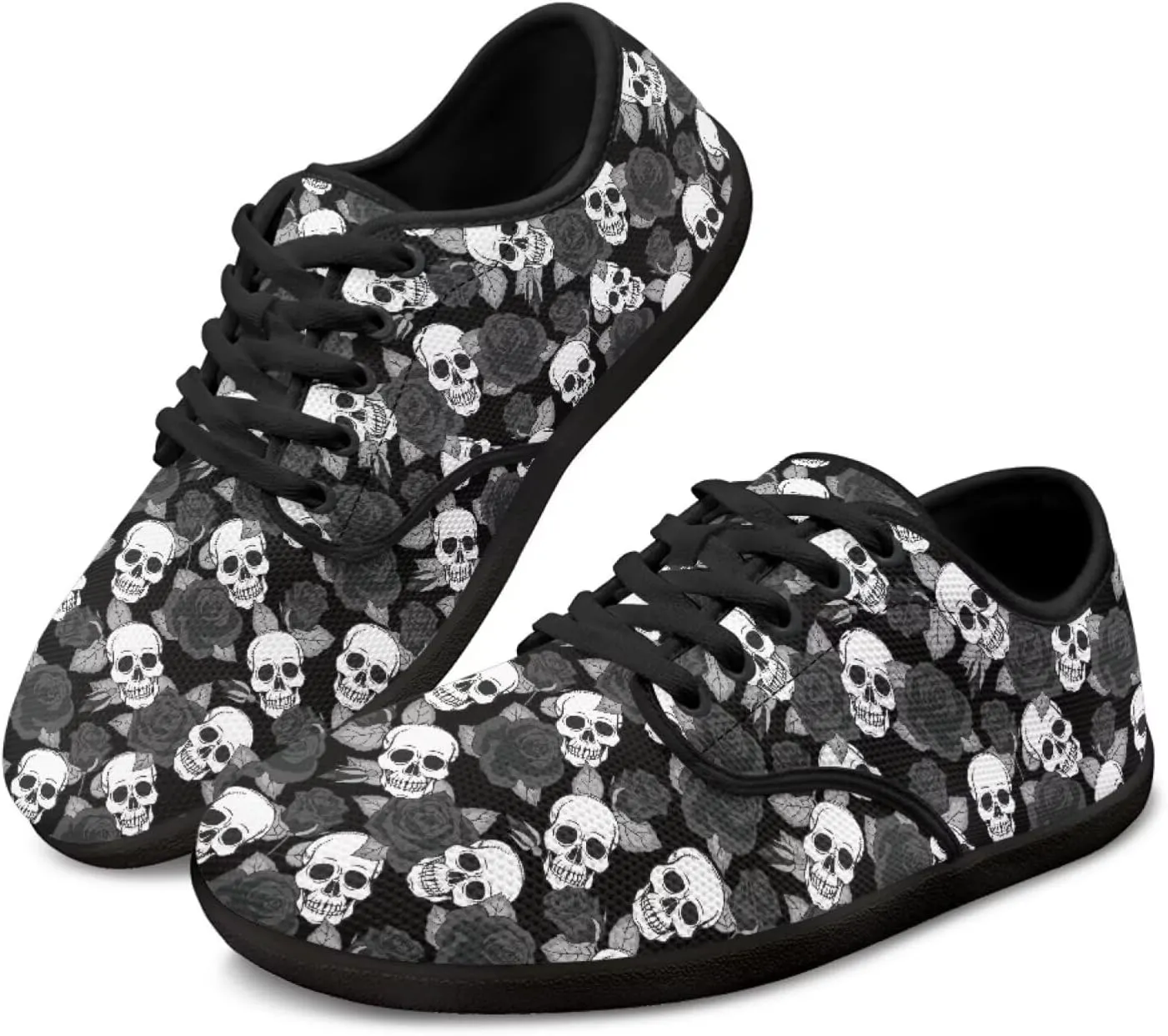 Skull Print Walking Shoes Running Sneakers Fashion Work Flats Lace-Up Driving Loafers for Women
