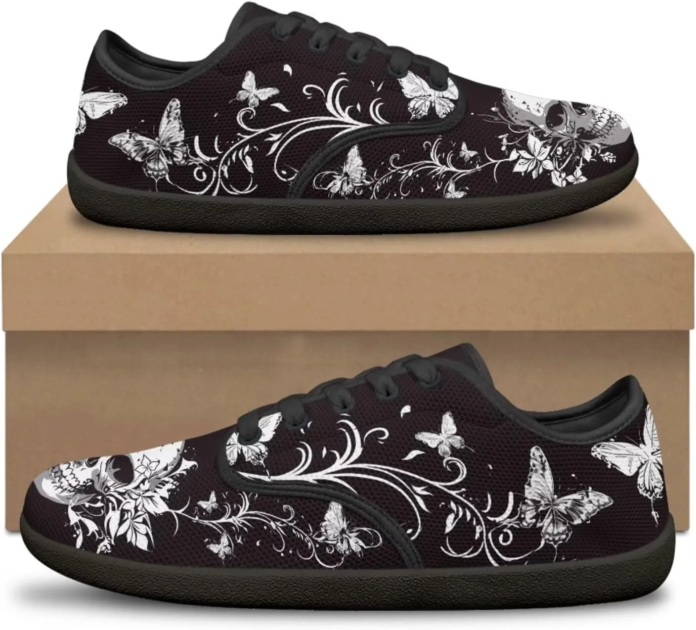 Skull Print Walking Shoes Running Sneakers Fashion Work Flats Lace-Up Driving Loafers for Women