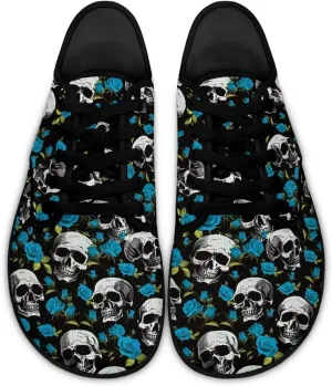 Skull Print Walking Shoes Running Sneakers Fashion Work Flats Lace-Up Driving Loafers for Women
