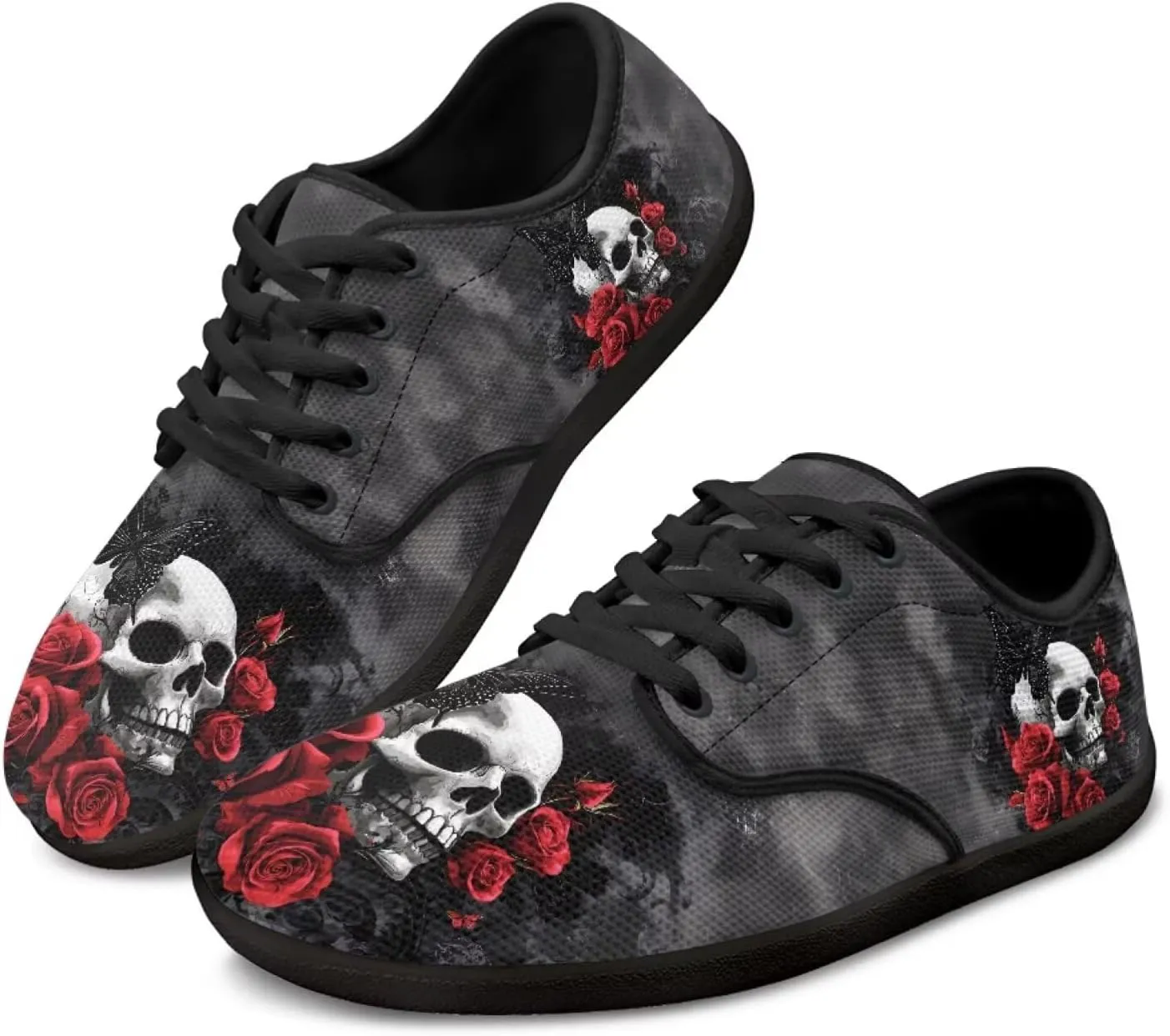 Skull Print Walking Shoes Running Sneakers Fashion Work Flats Lace-Up Driving Loafers for Women