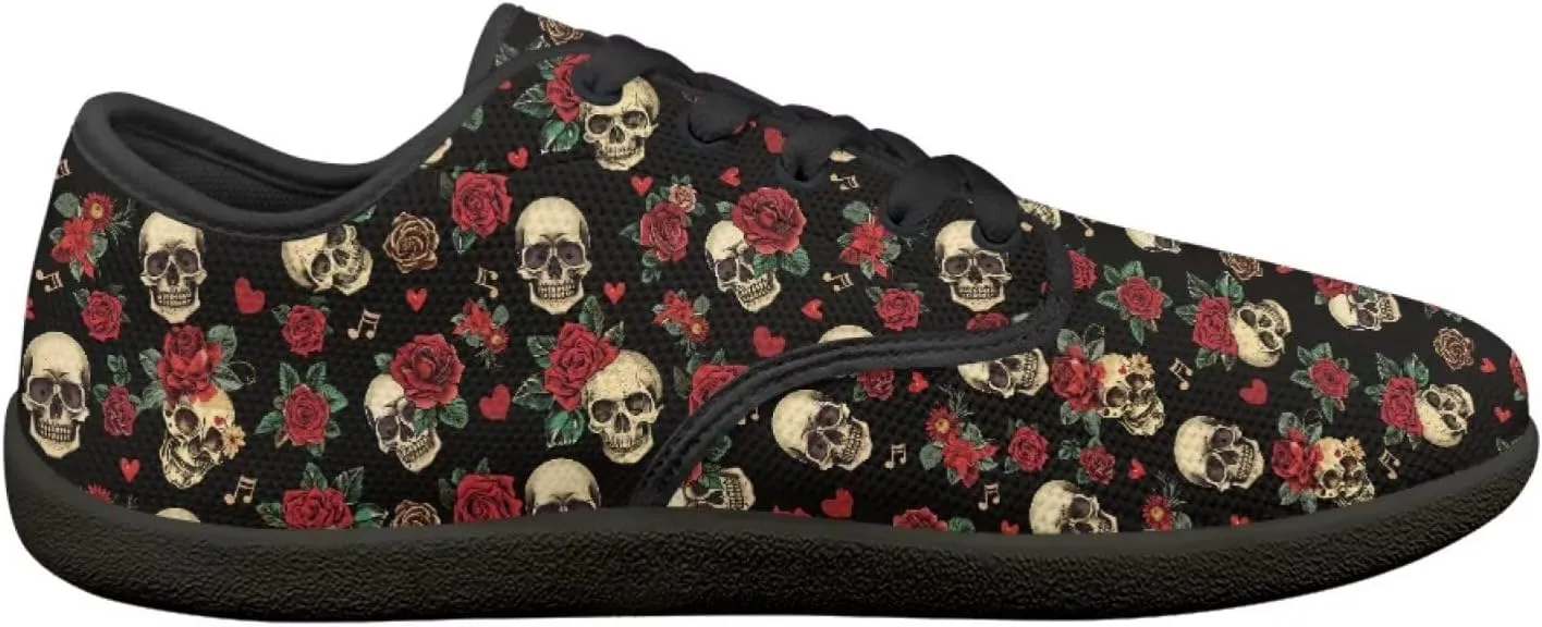 Skull Print Walking Shoes Running Sneakers Fashion Work Flats Lace-Up Driving Loafers for Women