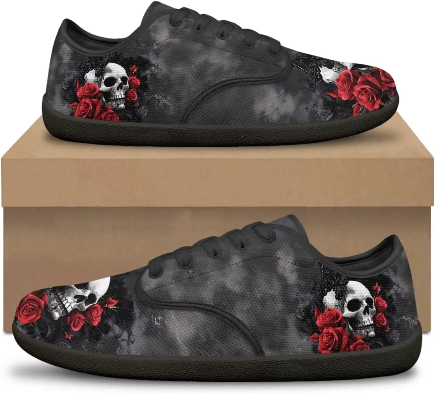 Skull Print Walking Shoes Running Sneakers Fashion Work Flats Lace-Up Driving Loafers for Women