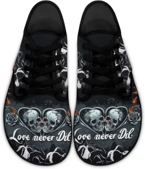 Skull Print Walking Shoes Running Sneakers Fashion Work Flats Lace-Up Driving Loafers for Women