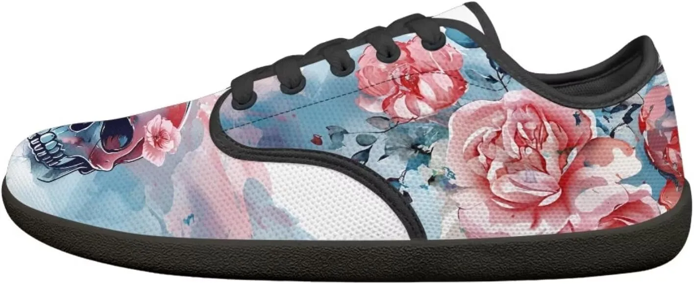 Skull Print Walking Shoes Running Sneakers Fashion Work Flats Lace-Up Driving Loafers for Women