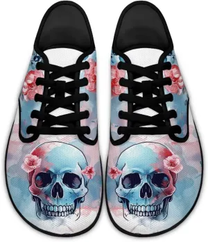 Skull Print Walking Shoes Running Sneakers Fashion Work Flats Lace-Up Driving Loafers for Women