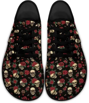 Skull Print Walking Shoes Running Sneakers Fashion Work Flats Lace-Up Driving Loafers for Women