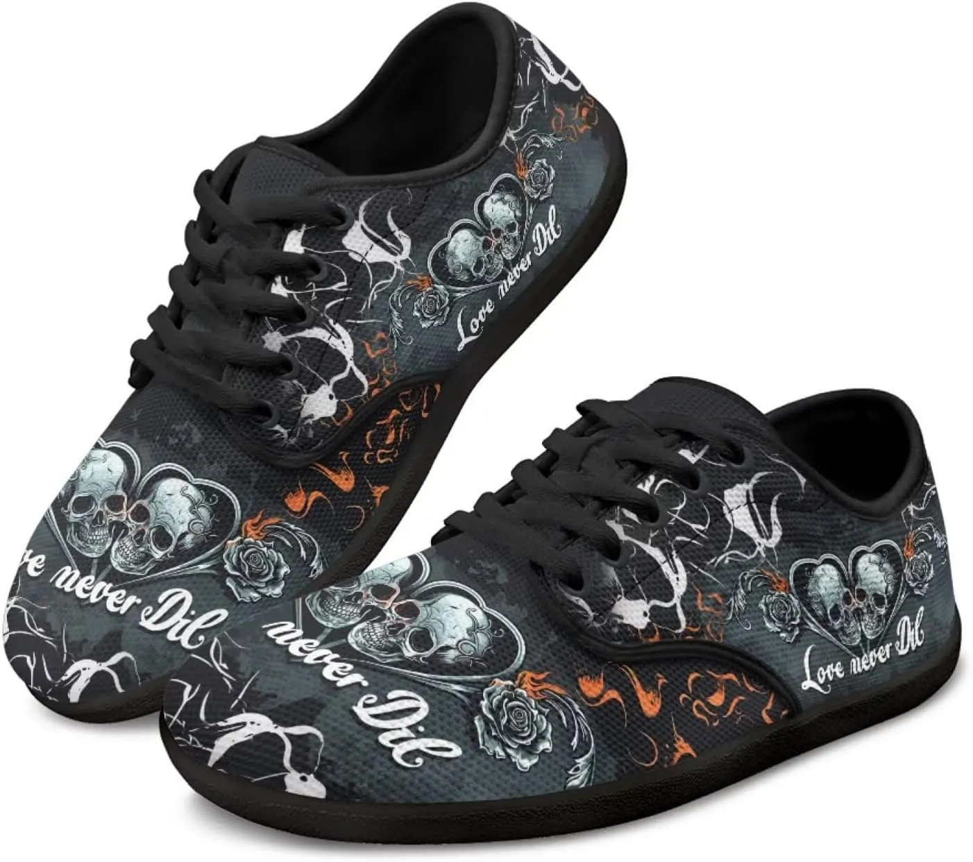 Skull Print Walking Shoes Running Sneakers Fashion Work Flats Lace-Up Driving Loafers for Women