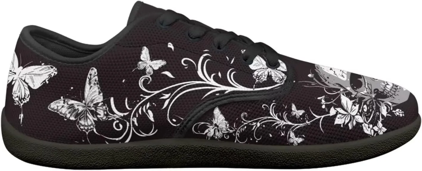 Skull Print Walking Shoes Running Sneakers Fashion Work Flats Lace-Up Driving Loafers for Women