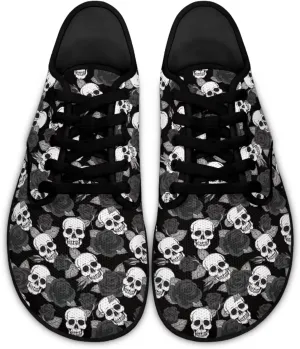 Skull Print Walking Shoes Running Sneakers Fashion Work Flats Lace-Up Driving Loafers for Women