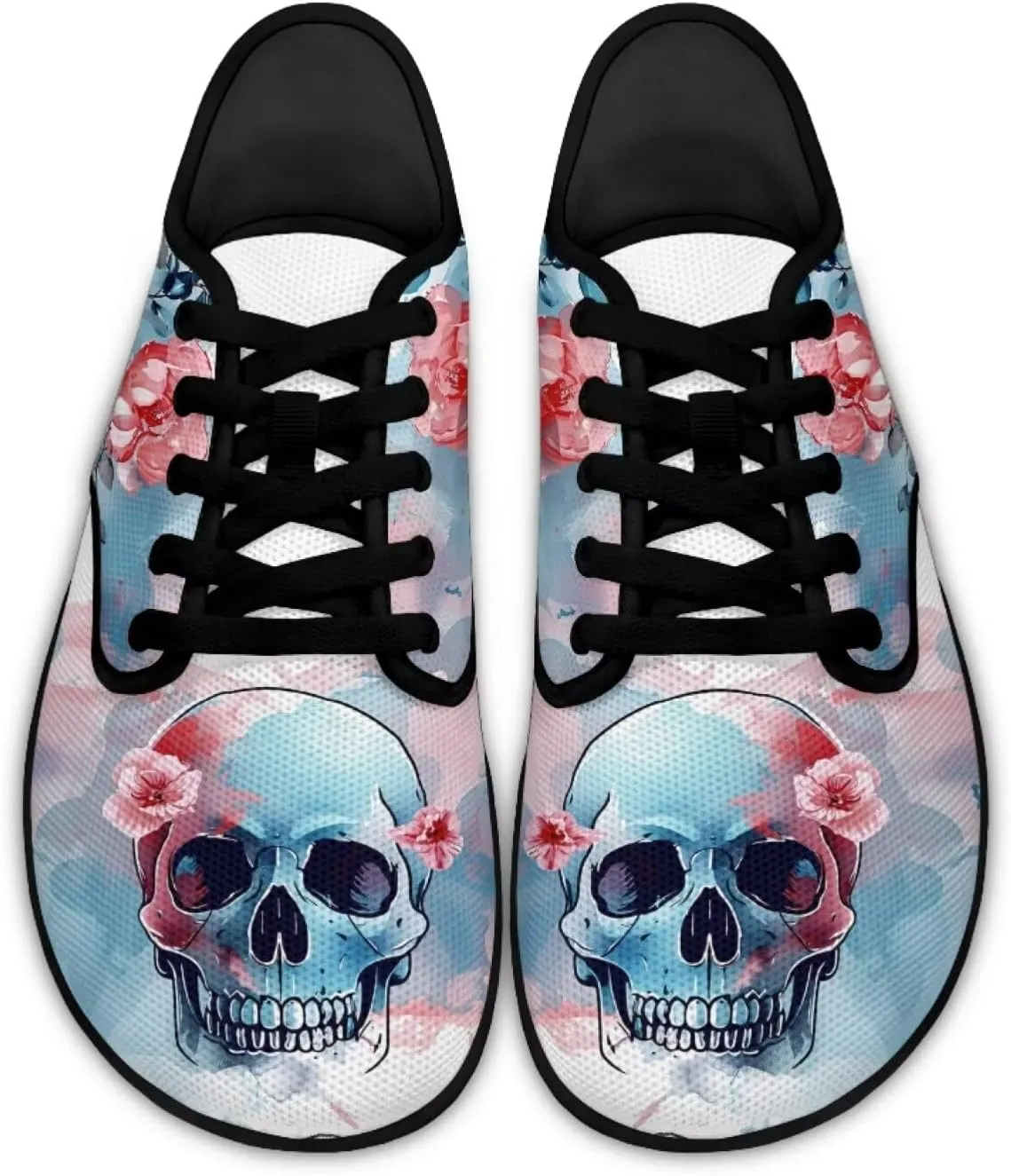 Skull Print Walking Shoes Running Sneakers Fashion Work Flats Lace-Up Driving Loafers for Women