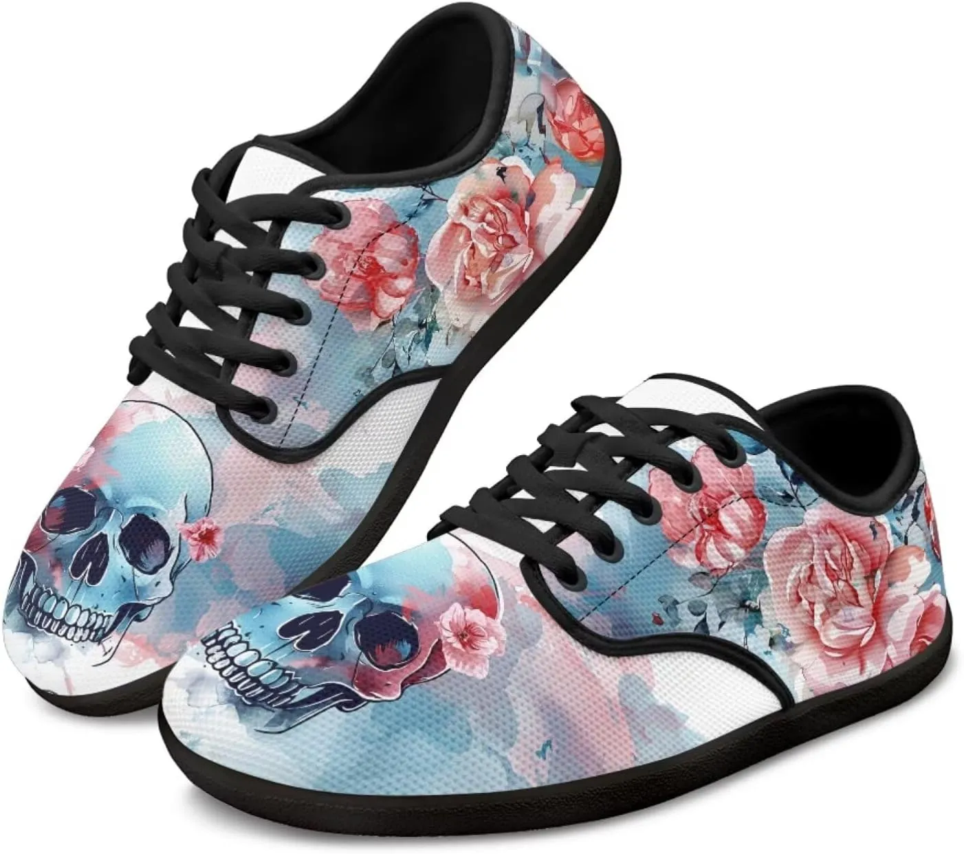 Skull Print Walking Shoes Running Sneakers Fashion Work Flats Lace-Up Driving Loafers for Women