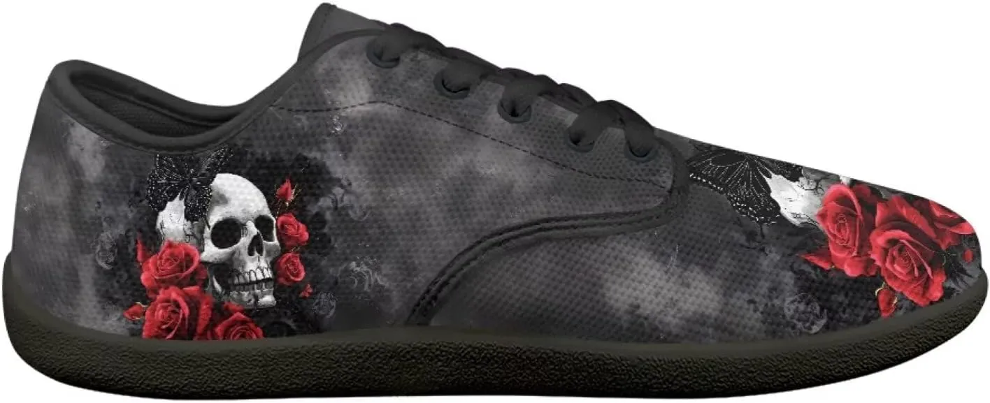 Skull Print Walking Shoes Running Sneakers Fashion Work Flats Lace-Up Driving Loafers for Women