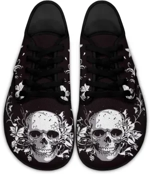 Skull Print Walking Shoes Running Sneakers Fashion Work Flats Lace-Up Driving Loafers for Women