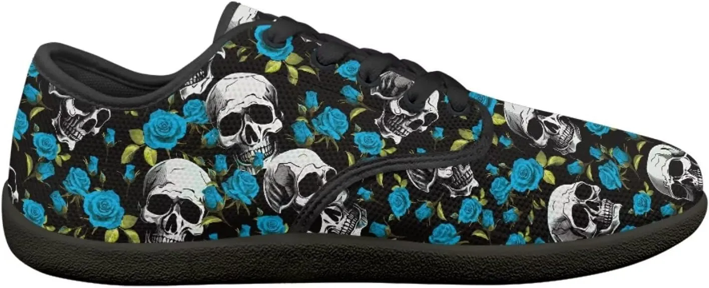 Skull Print Walking Shoes Running Sneakers Fashion Work Flats Lace-Up Driving Loafers for Women