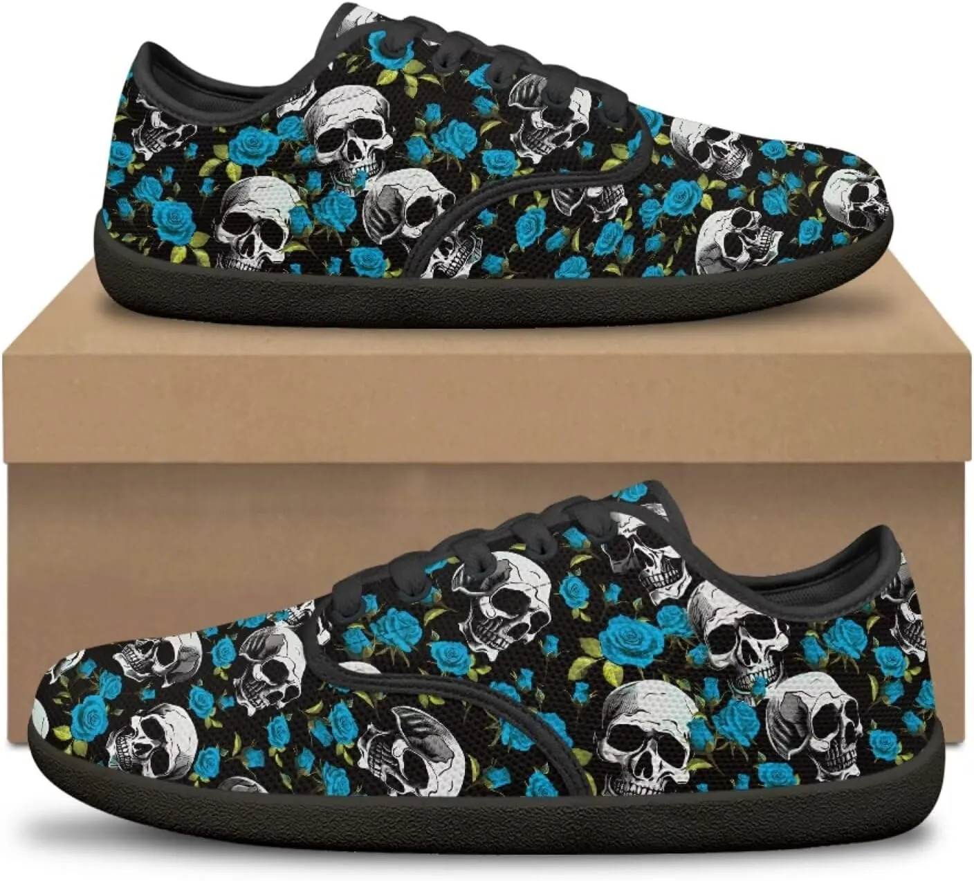 Skull Print Walking Shoes Running Sneakers Fashion Work Flats Lace-Up Driving Loafers for Women