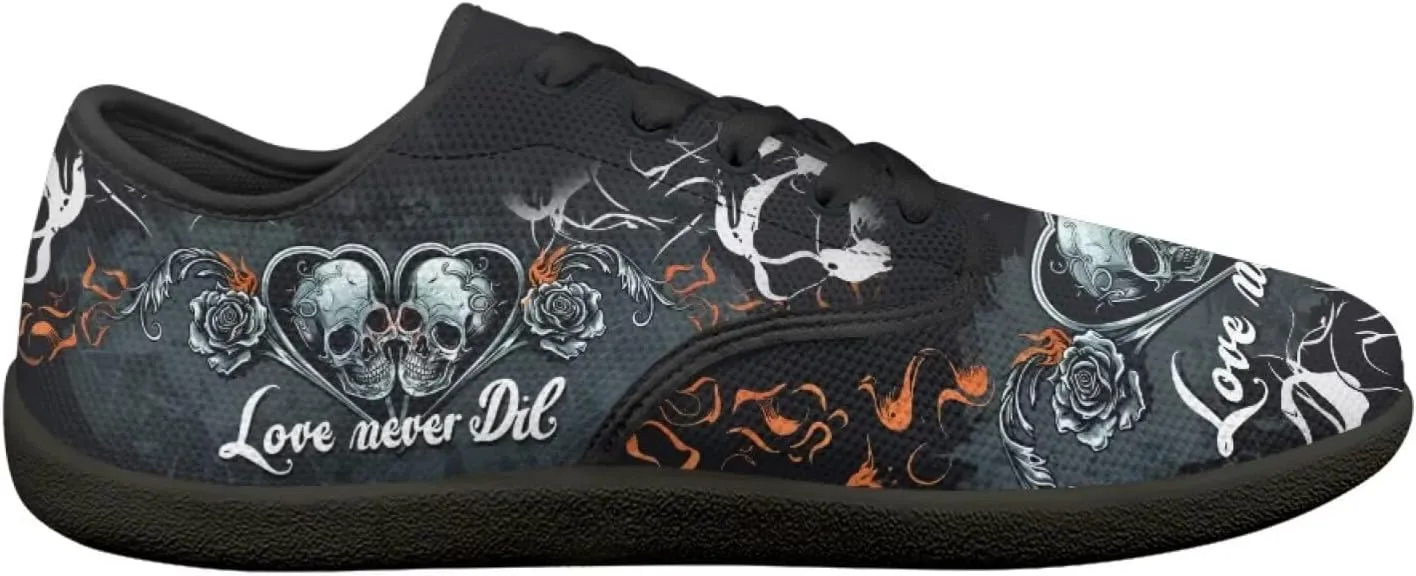 Skull Print Walking Shoes Running Sneakers Fashion Work Flats Lace-Up Driving Loafers for Women