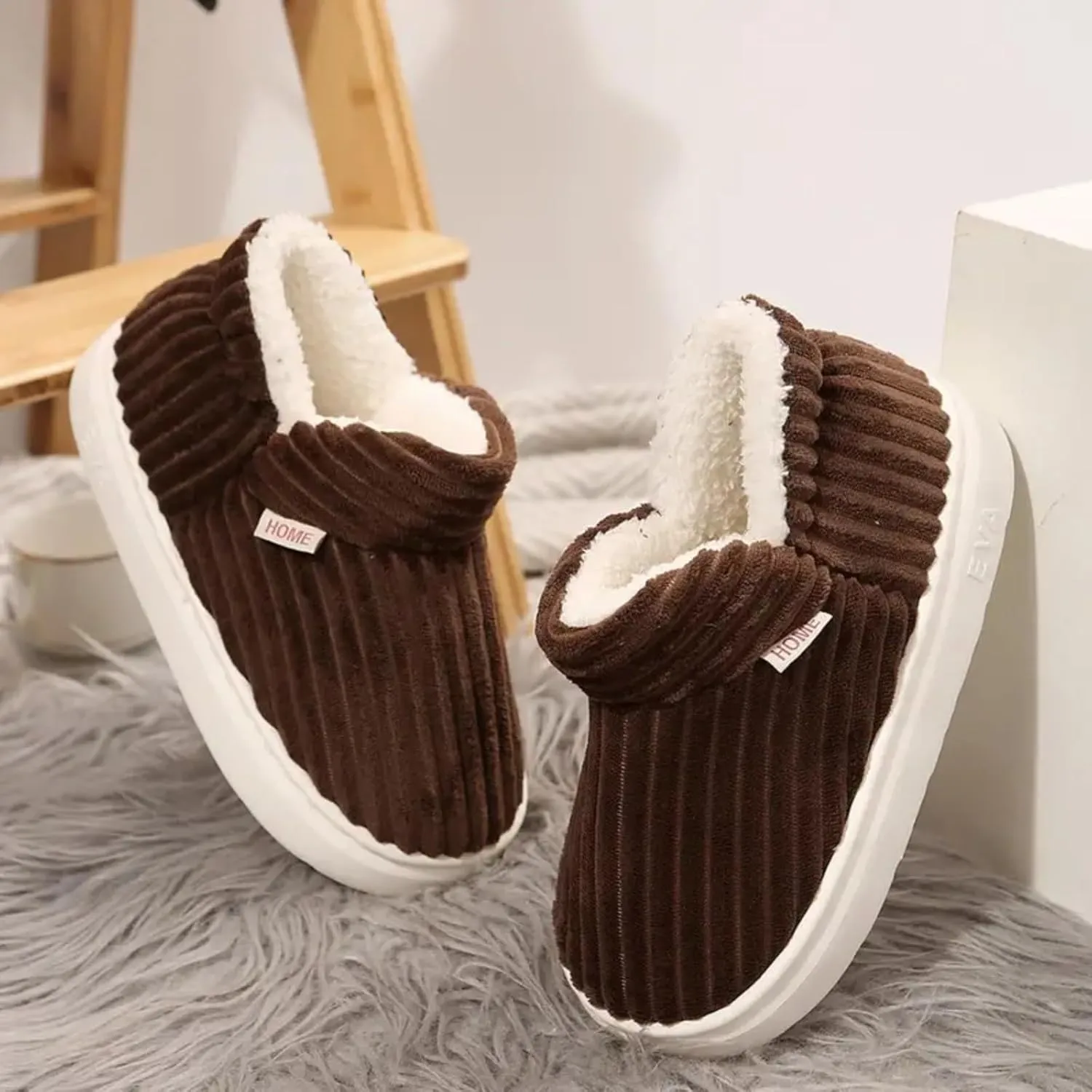 Slippers for Women Men Memory Foam Fuzzy House Slippers Bedroom Non-Slip Warm Fluffy Plush Slippers with Arch Support