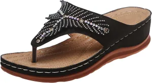 Smoneyful Womens Orthopedic Arch Support Wedge Thong Sandals Fashion Orthotic Open Toe Slip Casual Walking Low Heels Platform Comfortable Dressy Summer Wedge Sandals