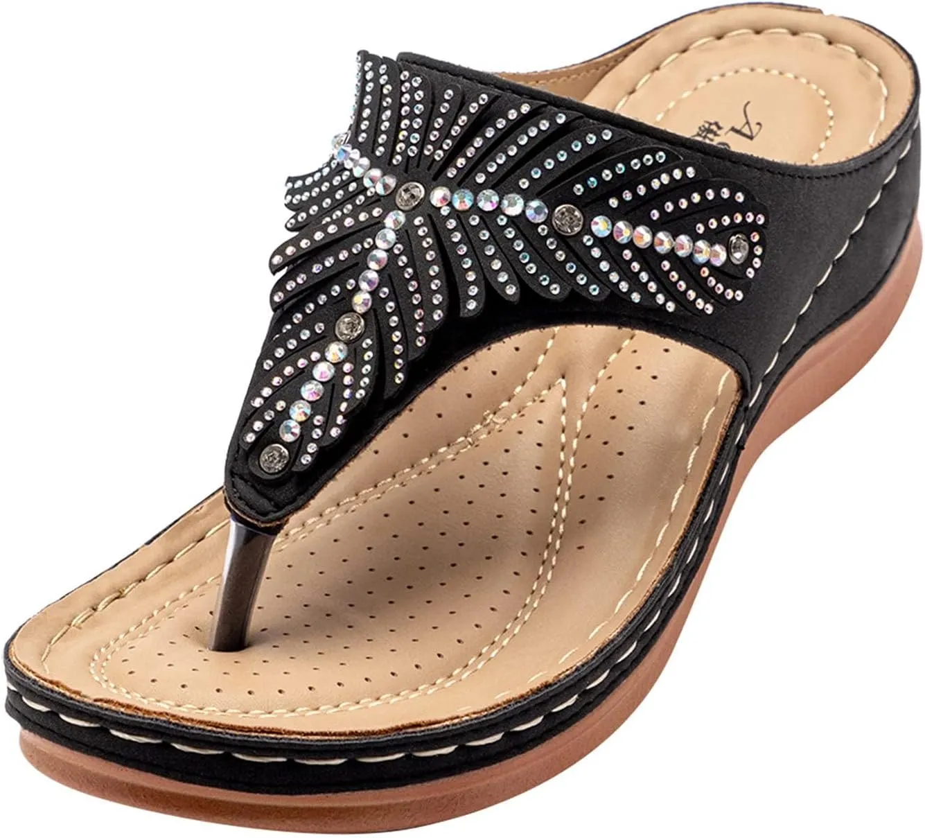 Smoneyful Womens Orthopedic Arch Support Wedge Thong Sandals Fashion Orthotic Open Toe Slip Casual Walking Low Heels Platform Comfortable Dressy Summer Wedge Sandals