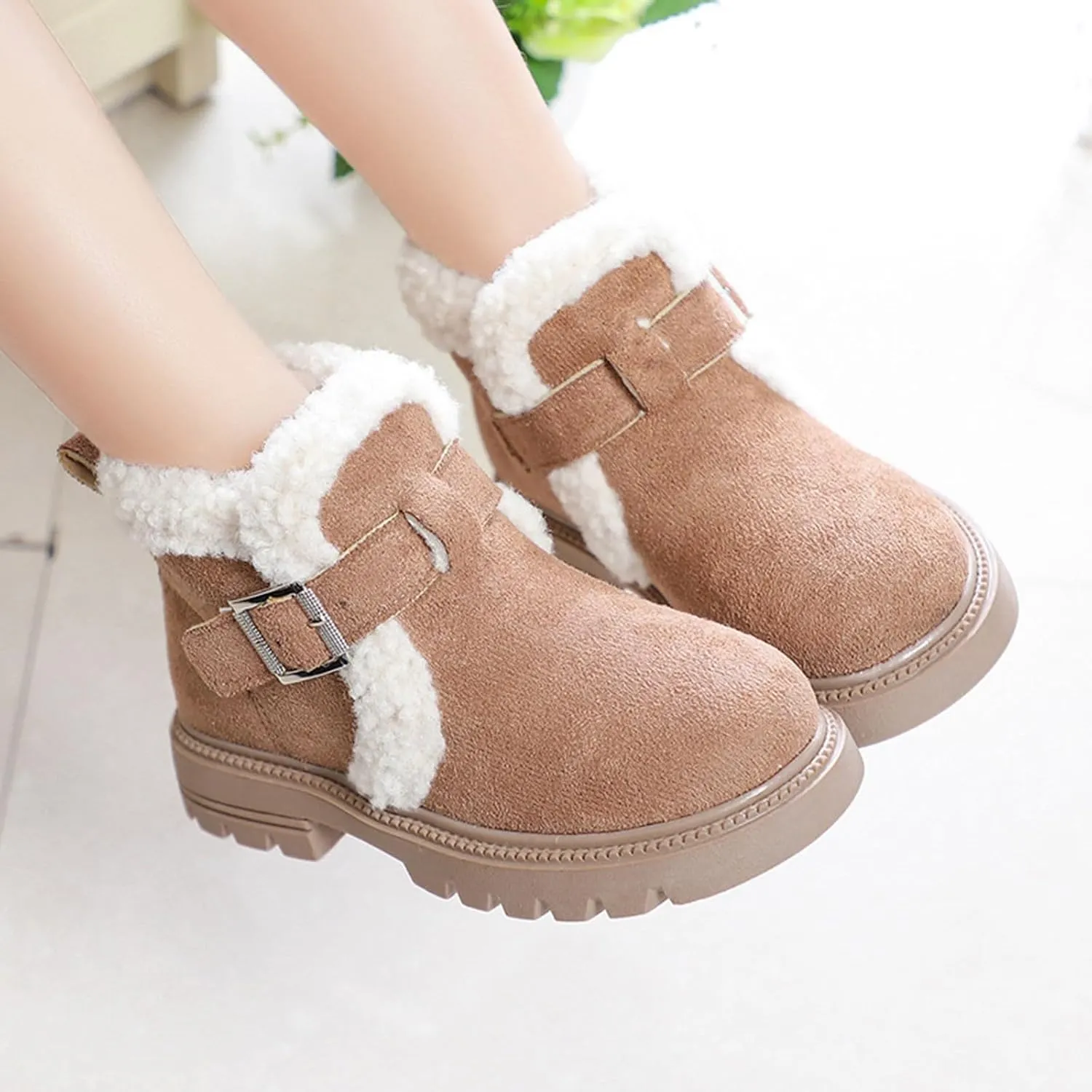 Snow Boots for Girls Boots Kids Boys Girls Winter Zipper Warm Faux Fur Fuzzy Cozy Walking Ankle Boots