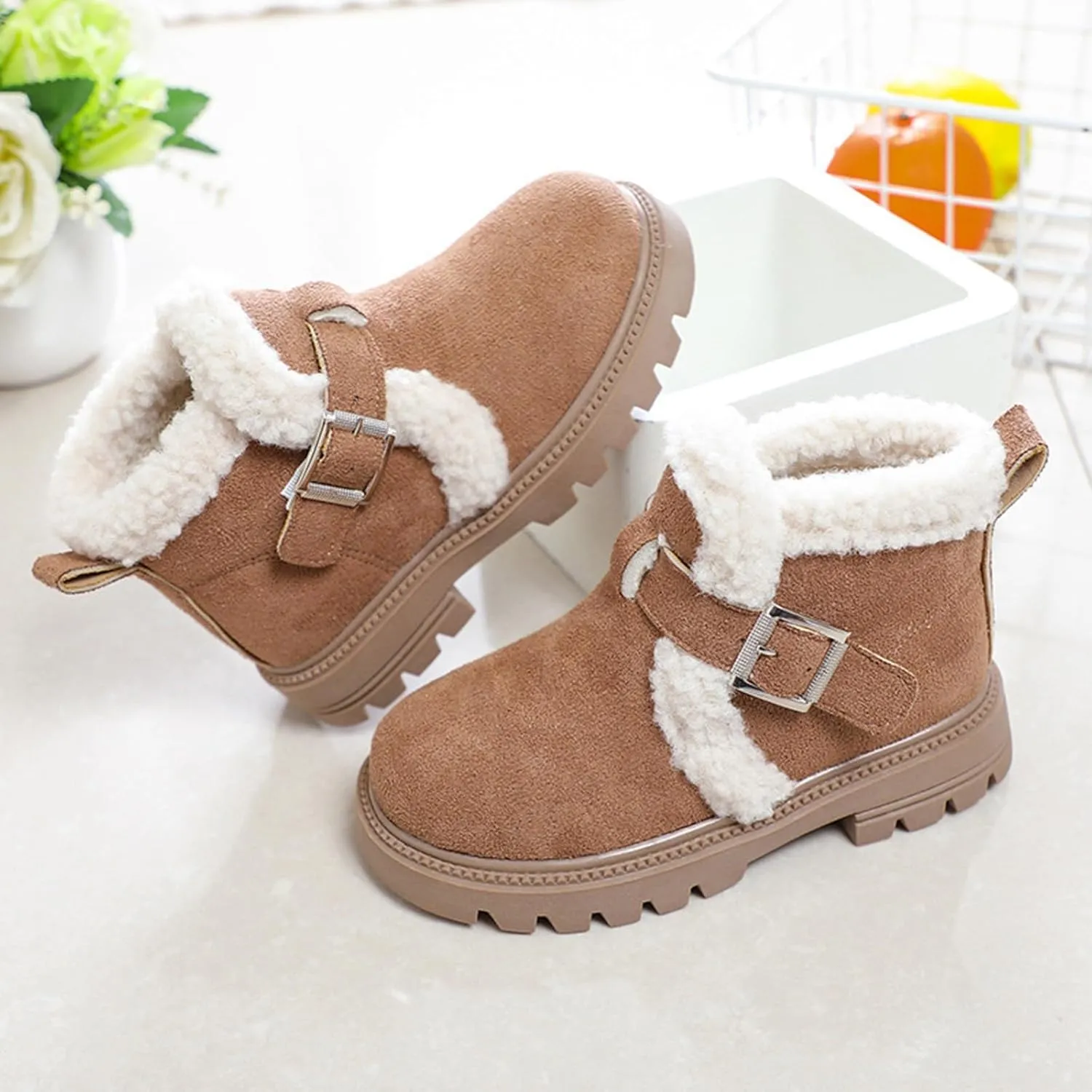 Snow Boots for Girls Boots Kids Boys Girls Winter Zipper Warm Faux Fur Fuzzy Cozy Walking Ankle Boots