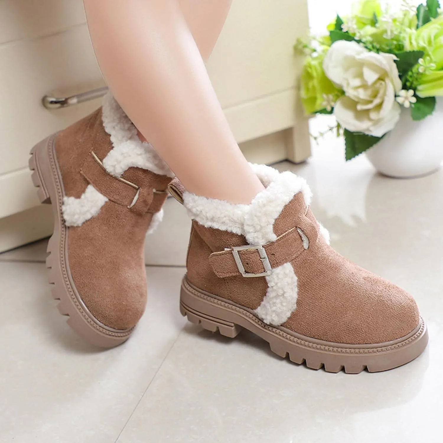 Snow Boots for Girls Boots Kids Boys Girls Winter Zipper Warm Faux Fur Fuzzy Cozy Walking Ankle Boots