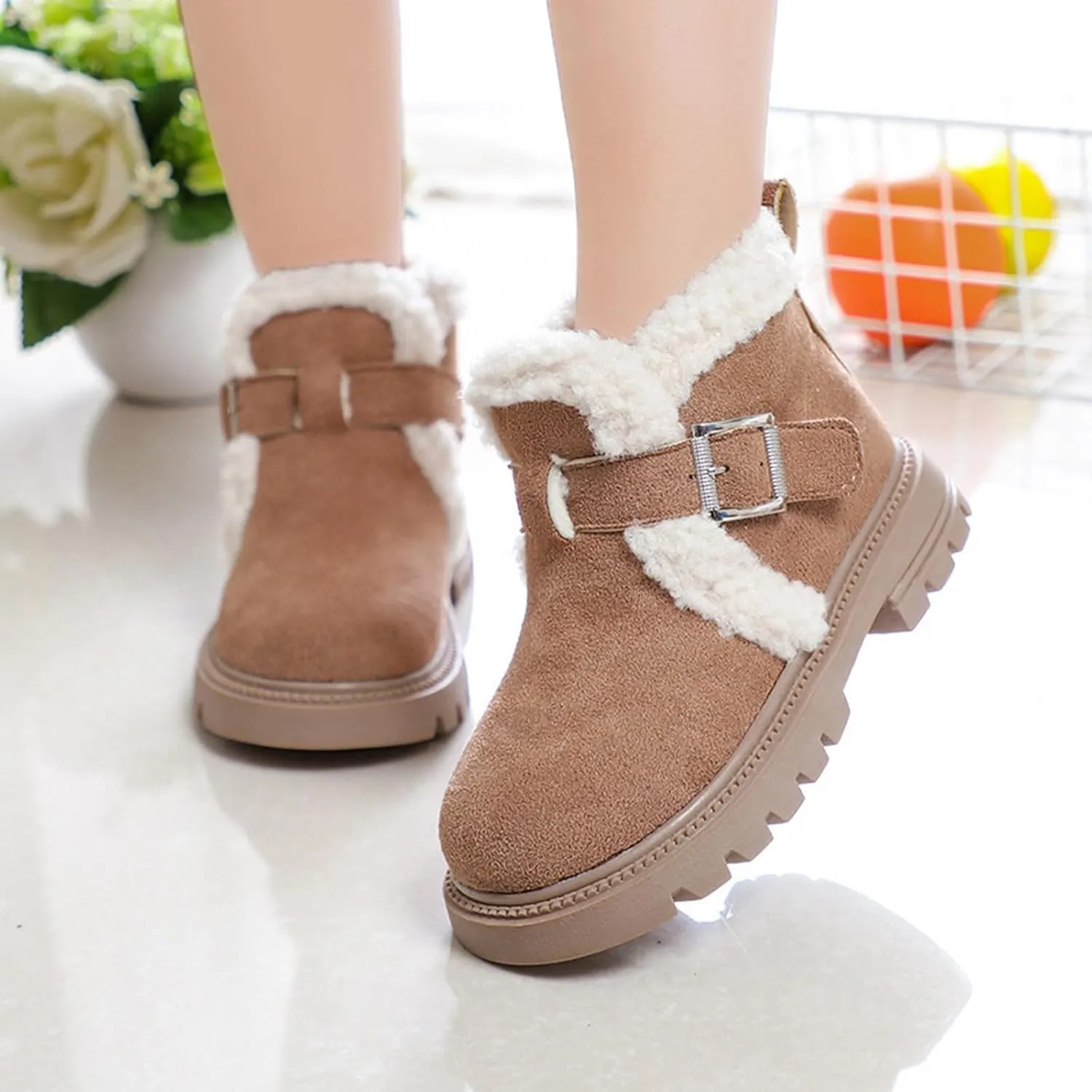 Snow Boots for Girls Boots Kids Boys Girls Winter Zipper Warm Faux Fur Fuzzy Cozy Walking Ankle Boots