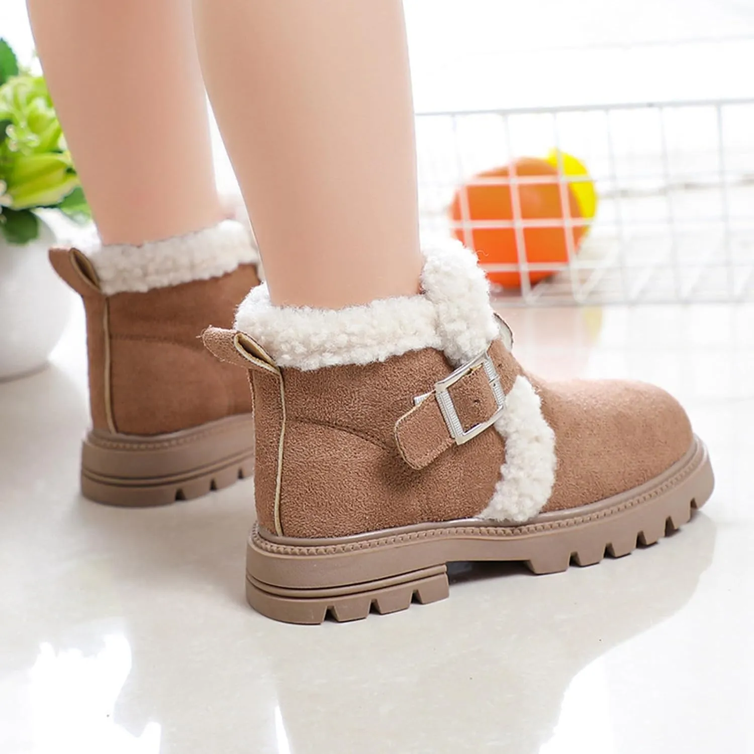 Snow Boots for Girls Boots Kids Boys Girls Winter Zipper Warm Faux Fur Fuzzy Cozy Walking Ankle Boots