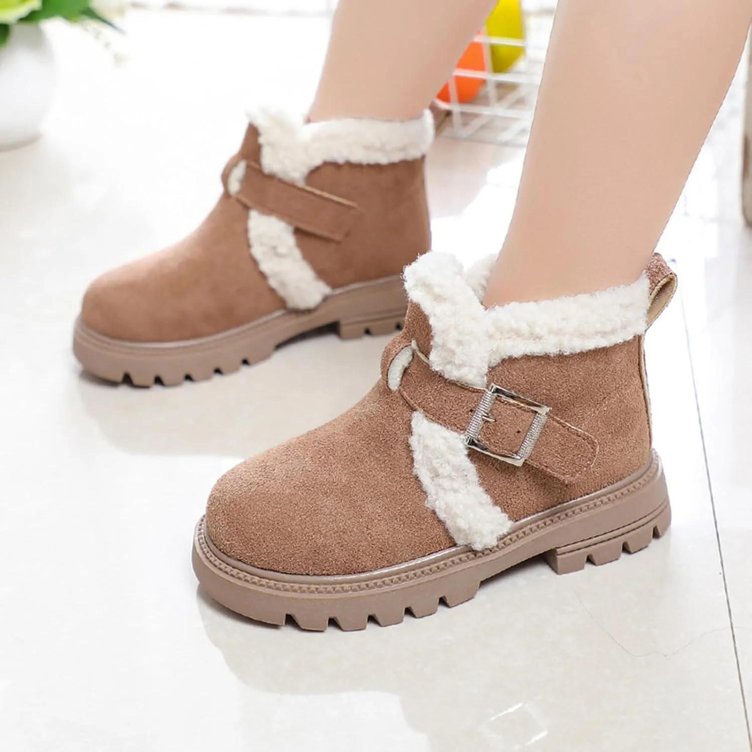 Snow Boots for Girls Boots Kids Boys Girls Winter Zipper Warm Faux Fur Fuzzy Cozy Walking Ankle Boots
