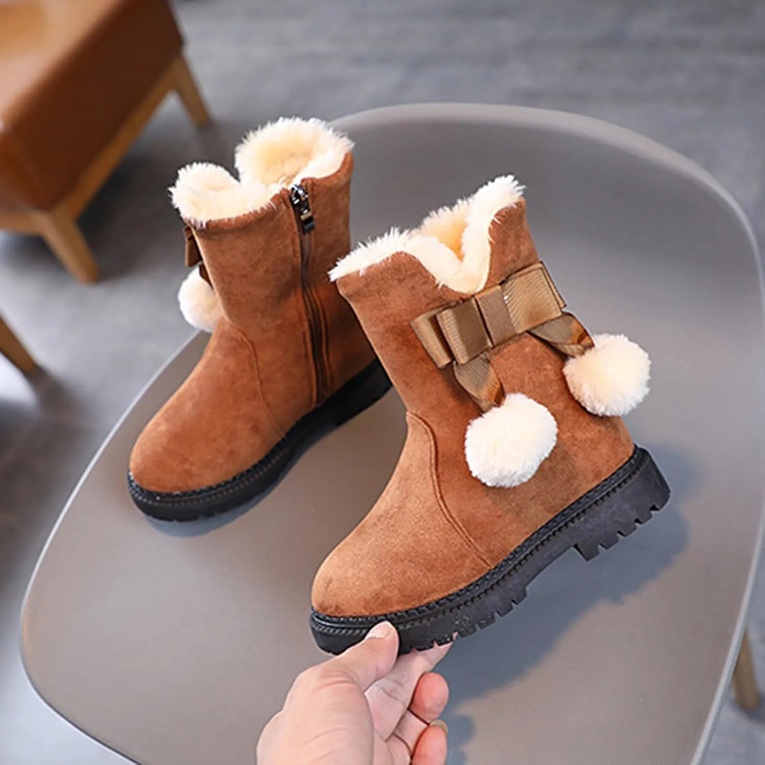 Snow Boots for Girls Boots Kids Winter Faux Fur Warm Snow Ankle FuzzyChic Kid's Bow Boots for Little Kid