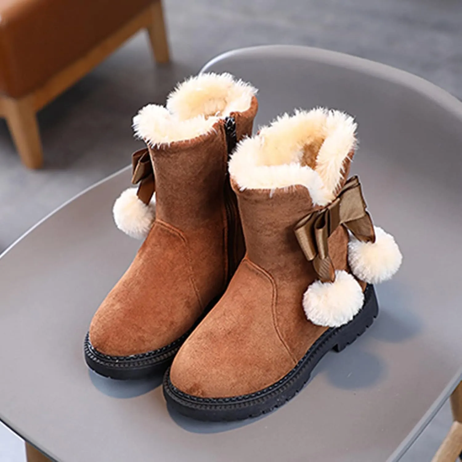 Snow Boots for Kids Girls Fur Lined Warm Shoe Lace up Work Boots Shoes Combat Booties Slip on Ankle Flats