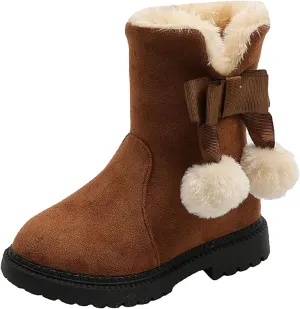 Snow Boots for Kids Girls Fur Lined Warm Shoe Lace up Work Boots Shoes Combat Booties Slip on Ankle Flats