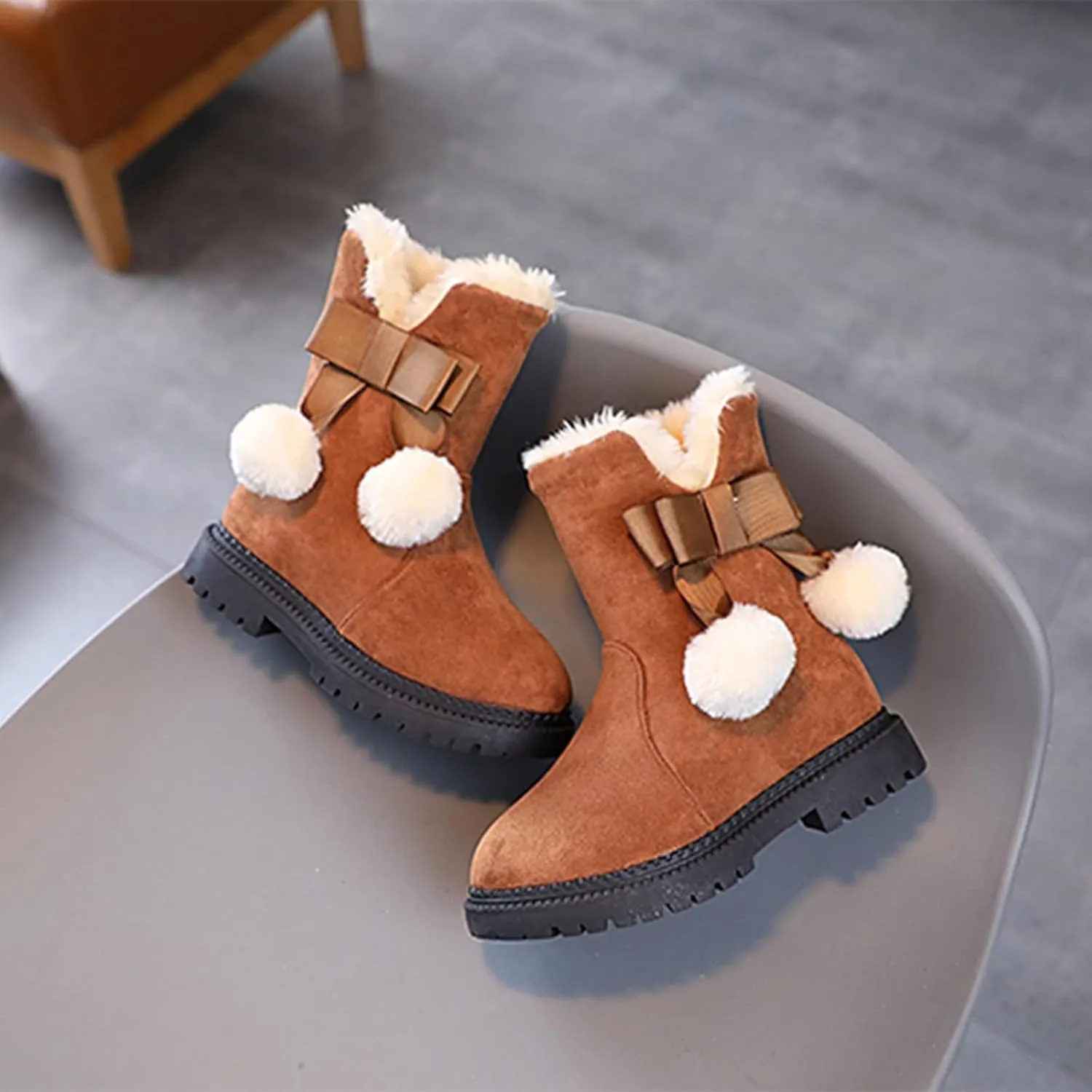 Snow Boots for Kids Girls Fur Lined Warm Shoe Lace up Work Boots Shoes Combat Booties Slip on Ankle Flats