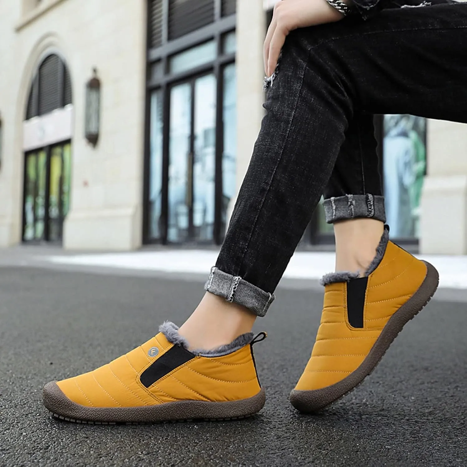 Snow Boots for Women Faux Furry Lined Ankle Booties Low Heel Leather Fashion Slip on Comfortable Fall Winter Boots Black Zipper Retro Ladies Boots Women Booties