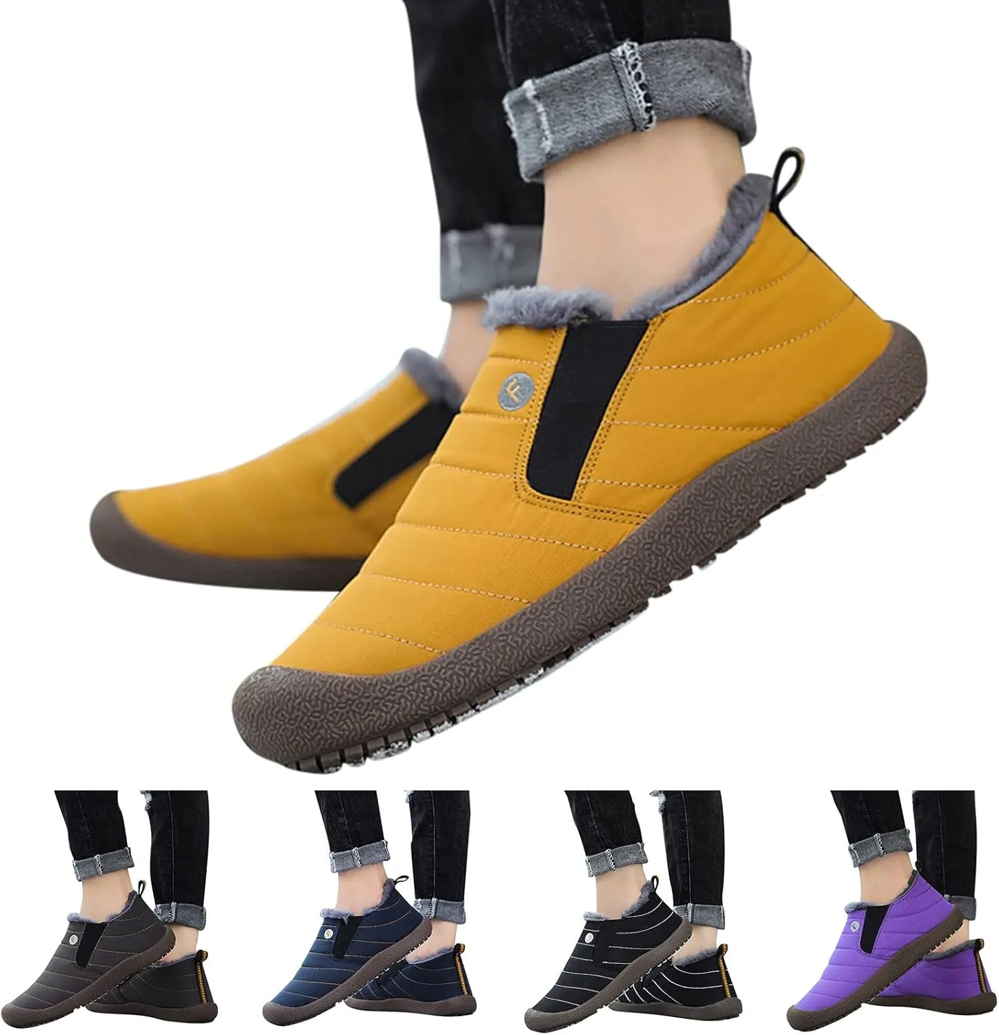 Snow Boots for Women Faux Furry Lined Ankle Booties Low Heel Leather Fashion Slip on Comfortable Fall Winter Boots Black Zipper Retro Ladies Boots Women Booties