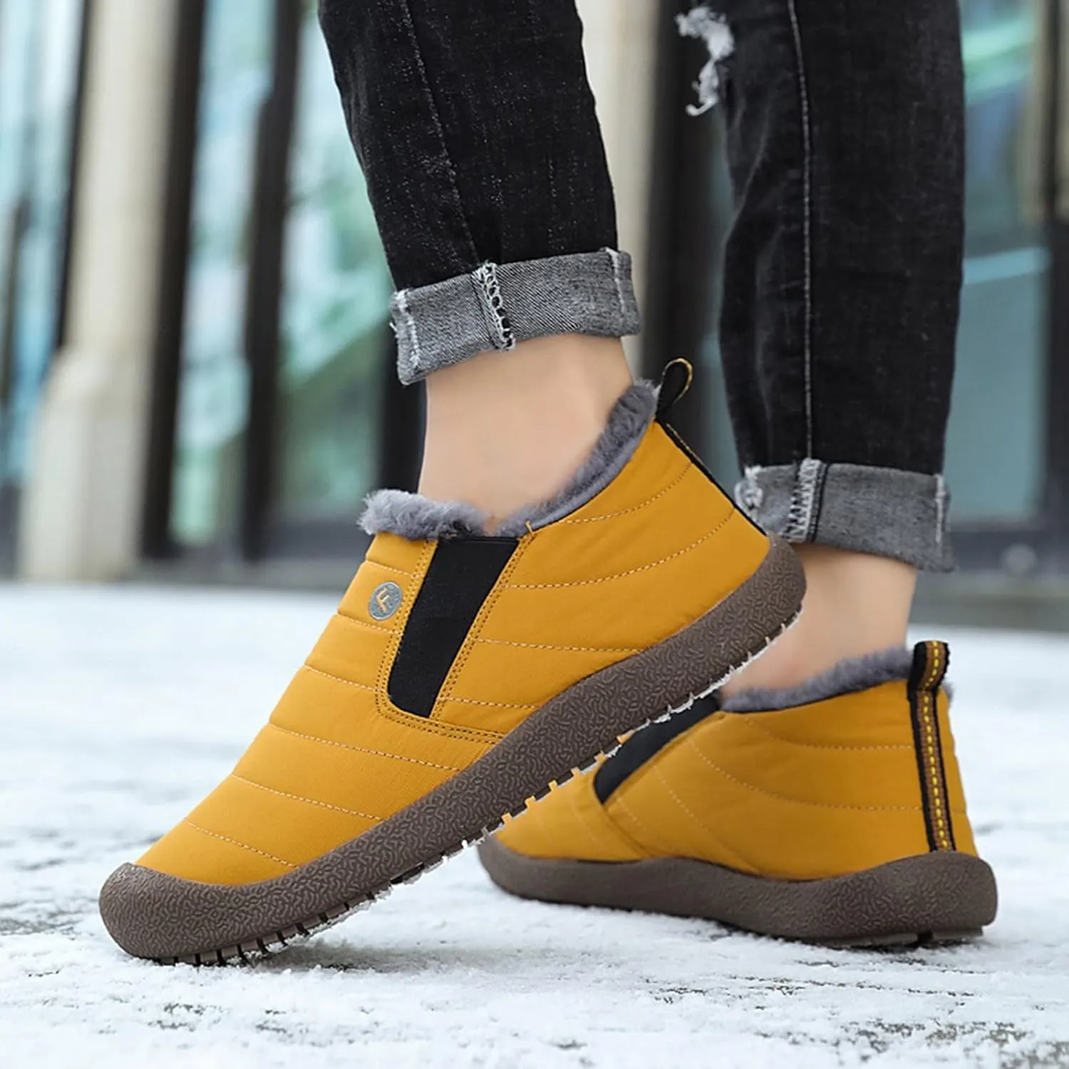 Snow Boots for Women Faux Furry Lined Ankle Booties Low Heel Leather Fashion Slip on Comfortable Fall Winter Boots Black Zipper Retro Ladies Boots Women Booties