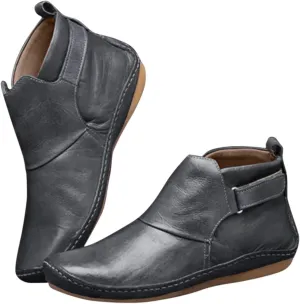 Snow Boots for Women No Heel,2022 New Arch Support Boots Side Zipper Vintage Leather Damping Shoes Flat Heel Booties