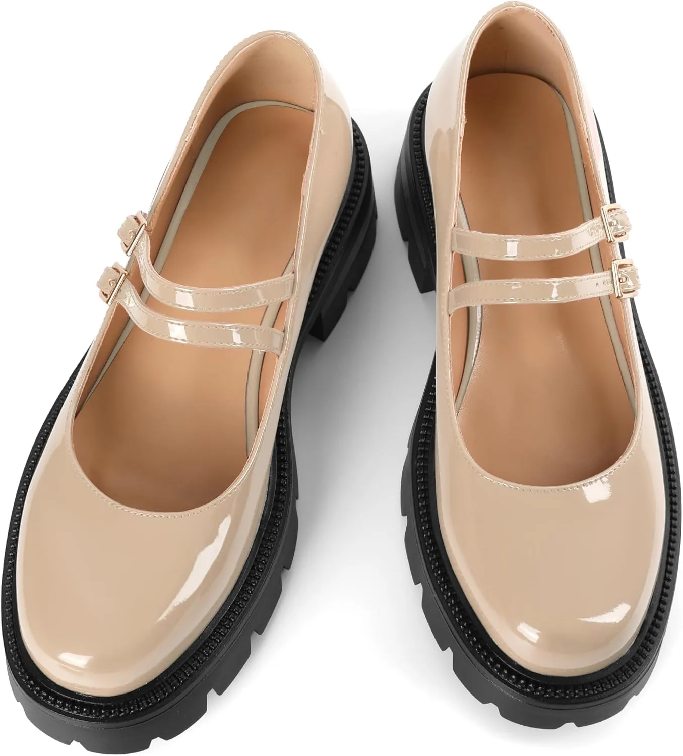 Soireelady Womens Chunky Mary Janes Platform Low Heel Pumps Round Toe Ankle Strap Oxford Uniform Dress Shoes 2 Inch