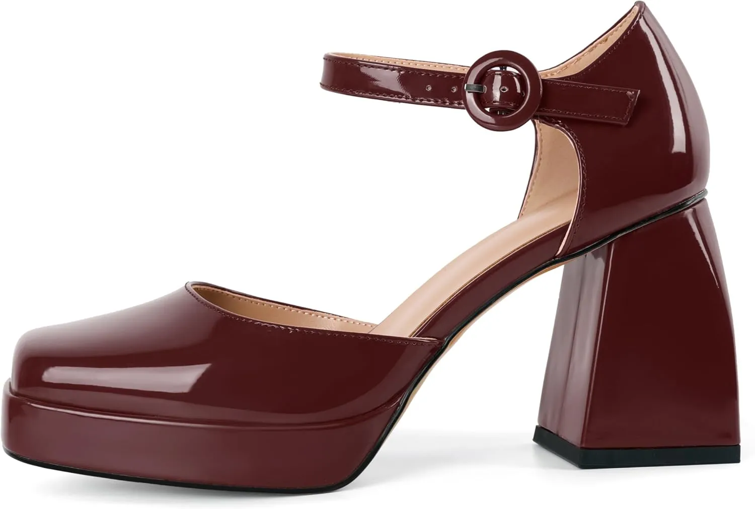 Soireelady Womens Chunky Platform Heels, Mary Jane Shoes Block Heel Pumps, High Heel Square Toe D'Orsay Heels Ankle Strap Dress Shoes 4 Inch